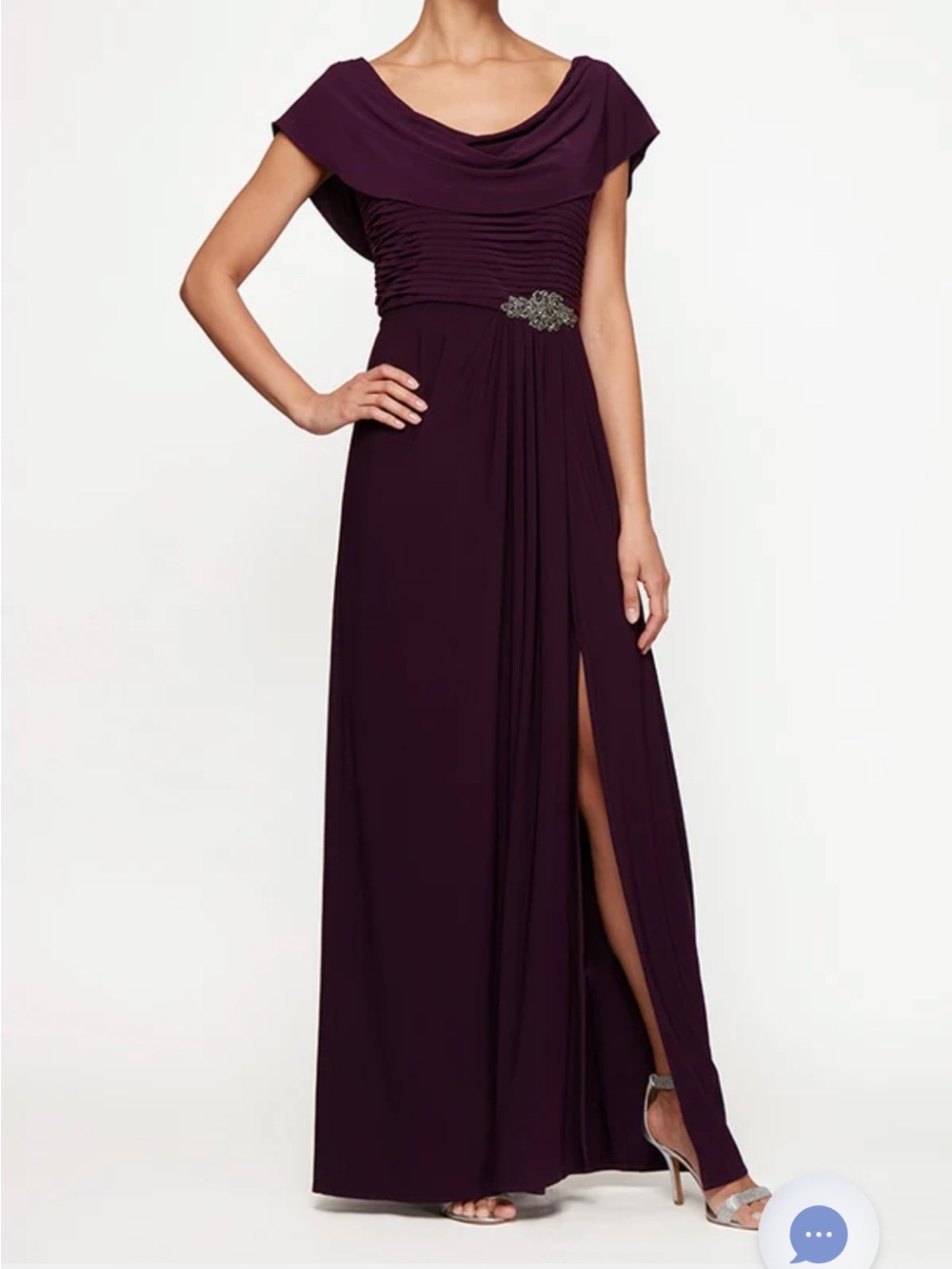 Alex Evenings Plum One-Shoulder Evening Gown with Rhinestone Waist